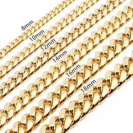 8mm/10 mm/12 mm/14 mm/16 mm/18 mm Herren 18k Gold plattiert Edelstahlarmbänder hochpolierter Miami Cuban Link Punk Curb CZ Armband