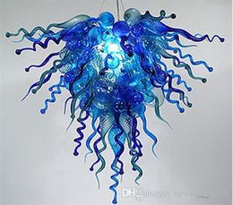 Indoor Chandelier Hotel Lights Restaurant Pendant lamp Living Room100% Mouth Blown Borosilicate Murano Blue Glass Chandeliers