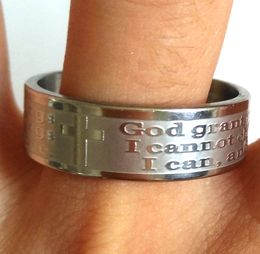 30pcs etch Serenity Prayer "God Grant me ...Stainless steel cross rings wholesale Religion Jewellery Lots