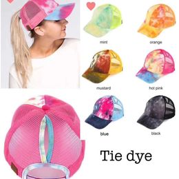 Hot Selling 7 Colours Tie Dye Candy Colour ponytail Baseball Cap Women Messy Bun Baseball Hat Snapback Caps Net Surface Breathable Casual Hats