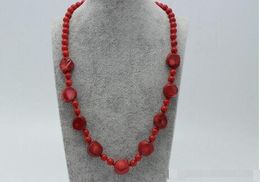 Handmade beautiful natural 6mm&14mm round red coral gemstones necklace 45cm fashion jewelry