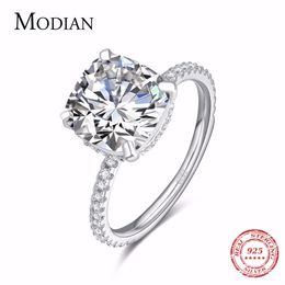 Modian Luxury Genuine 925 Sterling Silver Ring Classic 4ct 10 Hearts Arrows Zircon Jewellery For Women Engagement Wedding Rings C19041601