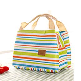 Canvas Stripe Picnic Lunch Drink Thermal Insulated Cooler Tote Bag 450ML Portable Carry Case Lunch Box 6 Colours 30pcs