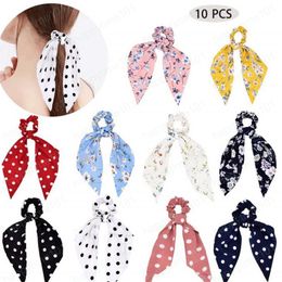 New Fashion Ribbon Flower Point Printed Scrunchies Elastic Hair Bands Headband Girls Elegant Hair Accessories Headwear
