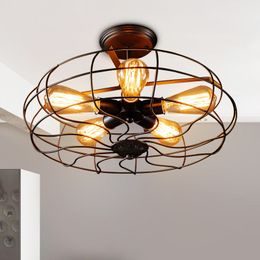 Industrial Rustic Vintage Fan led Ceiling Lamp 5 head Edison Bulbs Iron Black Light Retro Style For Loft Dining Room Bar E27