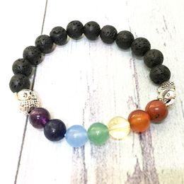 MG0609 New Design Elephant Buddha Head Bracelet Natural Lava Stone 7 Chakra Bracelet High Quality Yoga Jewellery Wholesale