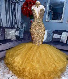 yellow mermaid prom dresses v neck beads sequins shiny plus size evening gowns 2k19 special occasion formal wear abendkleider