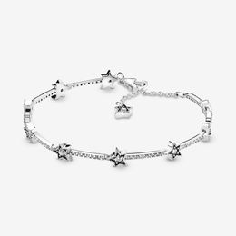 100% 925 Sterling Silver Celestial Stars Bracelet With Clear CZ Fashion Women Wedding Engagement Jewelry Accessories