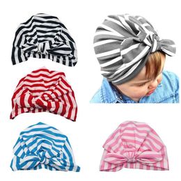 INS Hot Selling Baby Rabbit Ear Stripe Headgear Infant Knotted Indian Hat Children Headscarf Hat flowerl solid pure Colour infant caps