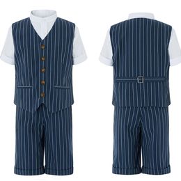 Summer Navy Stripe Boy's Formal Wear Custom Made 2 Pieces Handsome Suits For Wedding Prom Dinner Children ClothesVest Pants241E