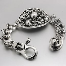 heavy sterling silver bracelet UK - Huge Heavy 925 Sterling Silver Skull Bracelet Mens Biker Rocker Punk Style 8F011