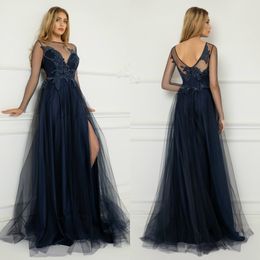 2020 Fashion Evening Dresses Long Sleeves Split Appliques Beads Prom Gowns Custom Made Backless Sweep Train Special Occasion Dress