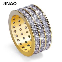 JINAO Hip Hop Rock Gold Color Plated Round Rings Cool Full Iced Out Micro Pave CZ Stone Ring For Male Jewelry Gift D19011502