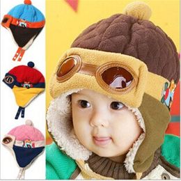 baby Cartoon pilot ear cap warmer pilot baby thicker ear warmer hat children's woolly hat pilot lei feng hat baby cap 4 color