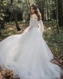 Off Shoulder Wedding Dresses Long Sleeves Country Style A Line Bridal Gowns Plus Size 4 6 8 10 12 14 16 18 20