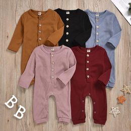 Kids Clothes Baby Article Pit Rompers Toddler Solid Long Sleeve Jumpsuits Onesies Infant Soft Cotton Button Bodysuit Climbing Suit PY644