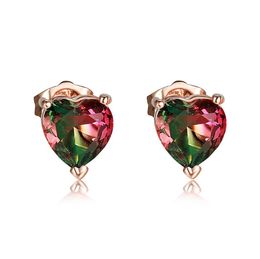LuckyShine For Women Hypoallergenic Stud Earrings Rose Gold Heart Mixed Watermelon Tourmaline Popular Stud Jewellery 2020 & Free shippings