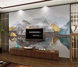 Custom 3D Wallpaper New Chinese Modern Abstract Golden Ink Landscape Living Room Bedroom Background Wall Decoration Mural Wallpaper