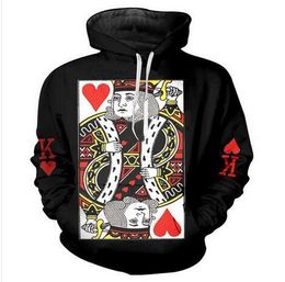 Release New Fashion Man Women Designer Perfect Harajuku Style Red Heart Poker King 3D Print Long Sleeve Hoodies Casual Sportswear RW0118