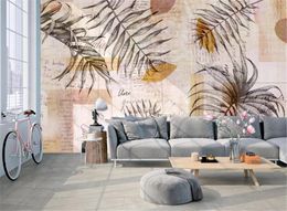 Nordic minimalist fashion hand-painted leaves texture art mural decoration background wall 3d wallpaper