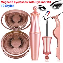 Hot Magnetic Liquid Eyeliner Magnetic Eyelashes with Tweezer makeup mirror 10 Styles False Eyelashes Set Reusable 3D eye lashes No Glue Needed