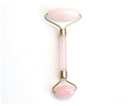 Natural Tumbled Chakra Rose Quartz Carved Reiki Crystal Healing Gua Sha Beauty Roller Facial Massor Stick with Alloy Gold-Plated 1pc