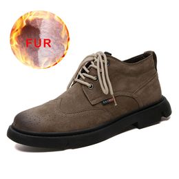 Fashion Winter Men Non Slip Boots Leather High Top Men Waterproof Boots With Fur Warm Snow Shoes Military Army Boots