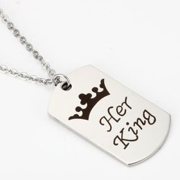 Personalized His and Hers Matching Set Stainless Steel "His Queen" and "Her King" Couple Pendant Necklace