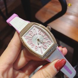 New Vanguard Lday Watch Diamond Bezel Whtie Pink Dial Swiss Quartz Womens Watch Rose Gold Case White Leather Strap Fashion Ladies Watches