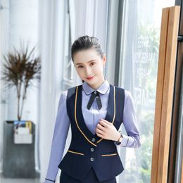 Formal Uniform Styles Fashion Blue Women Vest Coat & Waistcoat Business Work Wear Tops Blazers Female Office Clothes