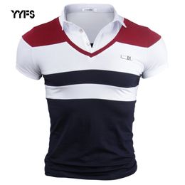 Yyfs Brand Mens Cotton Turn-down Collar T-shirt Summer Man T-shirts Short Sleeve Tops Patchwork Casual T Shirt Men Solid 4xl Y19060601