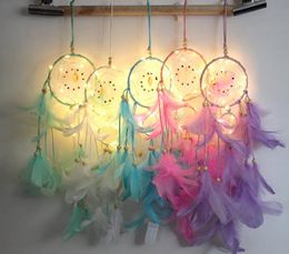 New Arrival Dream Catcher LED Lighting Handmade Feather Dreamcatcher With String Light Girls Home Romantic Hanging Decoration