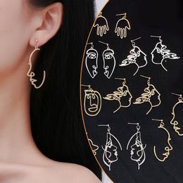 Girls Multiple Choice Earrings Retro Metal Alloy Fashion Abstract Hollow Out Dangle Earrings New earring Face