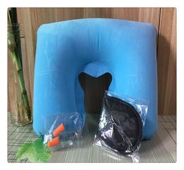 Outdoor Camping Car Airplane Travel Kit Inflatable Neck Pillow Cushion Support+Eye Shade Mask Blinder+Ear Plugs