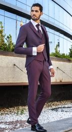 New Style Burgundy Groom Tuxedos Notch Lapel Groomsmen Mens Wedding Dress Fashion Man Jacket Blazer 3 Piece Suit(Jacket+Pants+Vest+Tie) 813