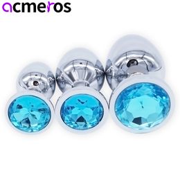 3pcs/set Stainless Steel Metal Anal Plug Dildo Sex Toys Jewelled Booty Bead Butt Plug Gay Anal Beads Crystal Lover Couple Erotic Y19062702