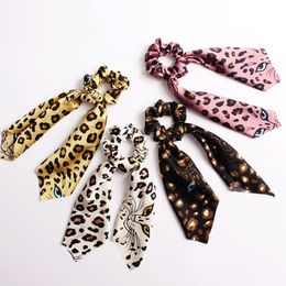 Hair Scrunchie Bands Streamer Accessories Women Girl Ponytail Holder Elastic Scrunchies Ropes leopard head Scarf Hair Ties 20pcs F307F