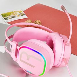 V10 Pink Girl Gaming Headphones USB 7.1 Stereo PC Game Headsets Noise Cancelling Headphone with Microphone for Phone Computer
