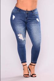 Factory Outlets in Europe And America New Style Jeans XXXXXL with Holes Ultra-stretch Skinny Pants Washing Water Pencil Pants