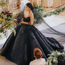 Princess Black Ball Gown Prom Dresses Sweetheart Beads Sequins Sweep Train Lace Evening Dress Lace Up Back Bridal Gowns Vestidos