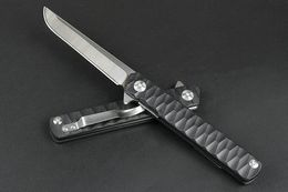 DHL Free Shipping New Ball Bearing Flipper Folding Knife D2 Satin Drop Point Blade Black G10 + Stainless Steel Sheet Handle Pocket Knives