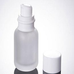 100PCS 50ML Frost Glass Cosmetic Bottles, 1.7OZ Glass Lotion Bottles, 50CC Glass press Bottle, white Cap Empty Bottle