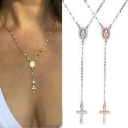 Vintage Cross Chain Necklace Christian Cross Bohemia Religious Rosary Pendant Necklace for Women Charm Jewellery Gold Pendant Necklaces