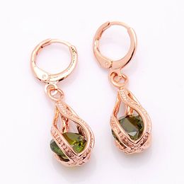 Elegant Pink CZ Crystal Earrings Rose Gold Colour Hollow Out Drop Earrings for Women Wedding Party Costume Jewellery brincos Gift