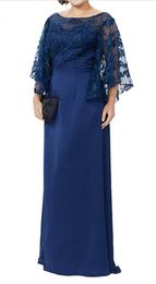 blue Mother of The Bride Dresses Plus Size Evening Formal Gowns scoop 3/4 sleeves 2019 New Arrival Lace Long Floor Length Mother Dress