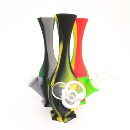 Bong Bubbler Rig Vase Shape Silicone Water Pipe For Smoking Dry Herb Unbreakable Percolator Bong Smoking Pipe Dab Rig With Glass Bowl