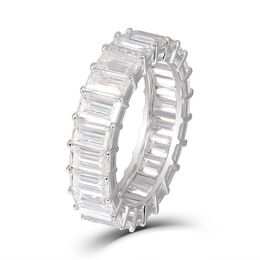 Brand 925 SILVER PAVE Emerald cut FULL SQUARE CZ ETERNITY BAND ENGAGEMENT WEDDING Ring Simulated Diamond JEWELRY Size 5,6,7,8,9,10