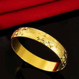 Star Carved Super Bangle 14mm Wide 18K Yellow Gold Filled Classic Womens Bangle Bracelet Traditional Wedding Party Jewelry