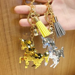 Colourful Sequin Small horse Keychain Shiny Reflective Cartoon horse Tassel Keychain Bag Ornament Car Keychain gift