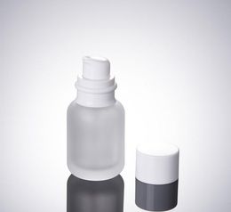 50ML Frost Glass Cosmetic Bottles, 1.7OZ Glass Lotion Bottles, 50CC Glass press Bottle, white Cap Empty Bottle SN2304